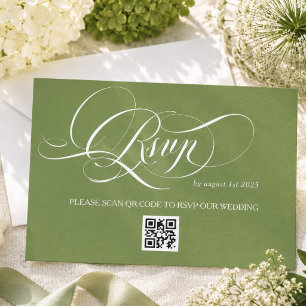 Green Luxury Calligraphy Wedding RSVP Card