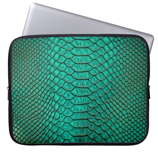 Green Luxury Snake Skin Closeup Laptop Sleeve (Front)