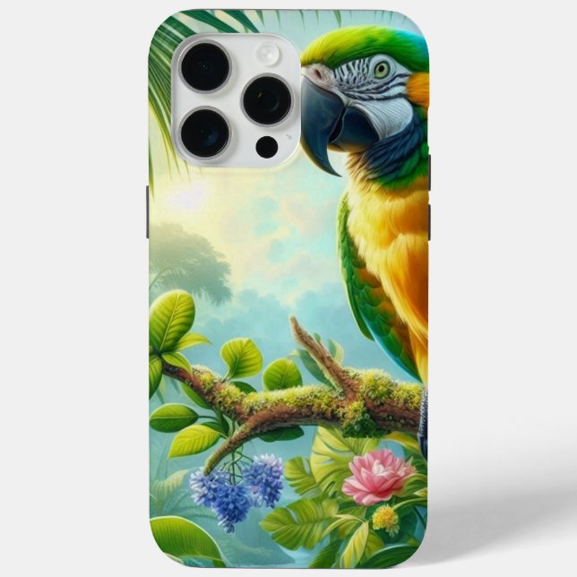 Green macaw tropical floral Case-Mate iPhone case (Back)