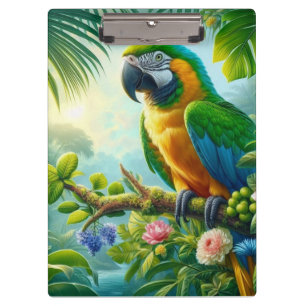 Green macaw tropical floral clipboard