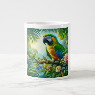 Green macaw tropical floral large coffee mug