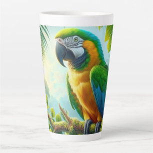Green macaw tropical floral latte mug