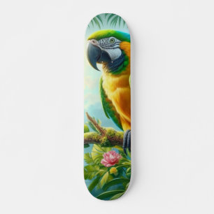 Green macaw tropical floral skateboard