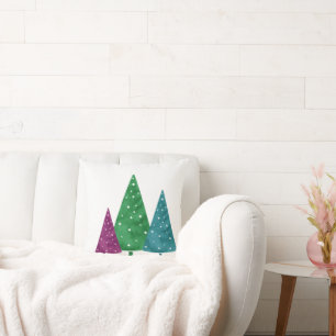 Green Magenta Teal Watercolor Trees  Cushion