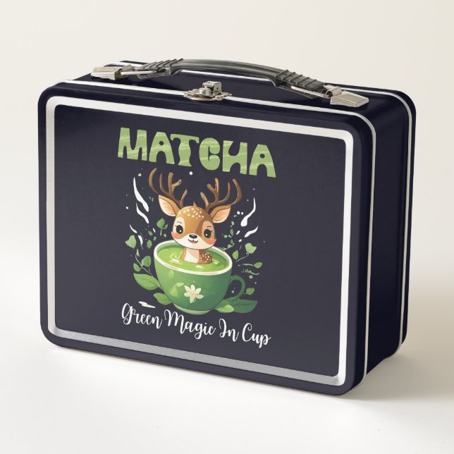 Green Magic In Cup Matcha Metal Lunch Box (Front)