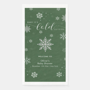 Green Magical Snowflake Baby Shower Welcome Napkin
