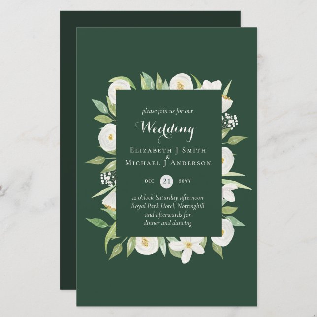 Green Magnolia Floral Budget Wedding Invites A9 (Front/Back)
