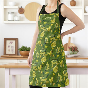 Green Magnolia Floral Personalised  Apron