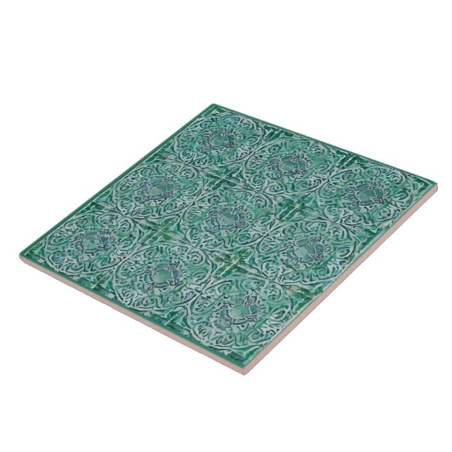 Green maiolica style ceramic tile (Side)