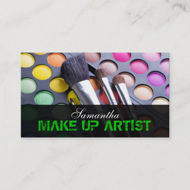 Green Make Up Artist Palette Brush Business Card (Front)