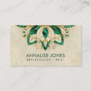 Green Malachite and gold frame Lotus Business Card