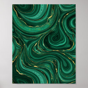Green Malachite and Gold Swirl Art Poster