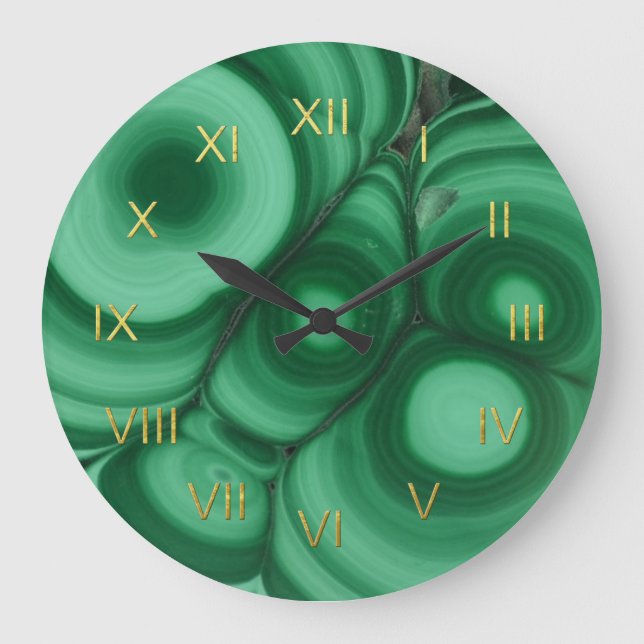 Green Malachite Clock with Faux Gold Foil Numerals (Front)