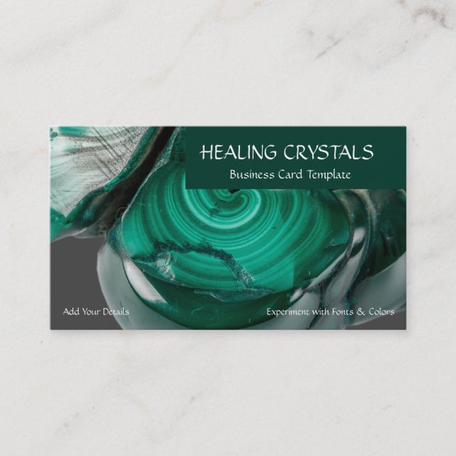 Green Malachite Mineral Healing Crystals Business Card (Front)