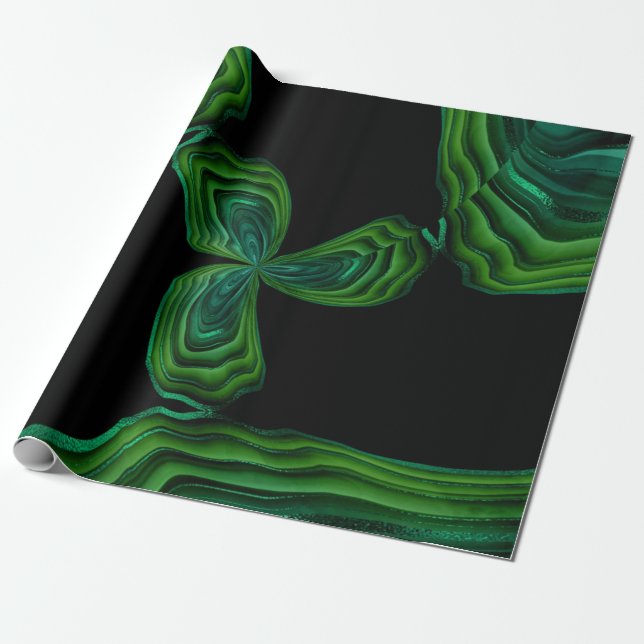 Green Malachite Stone Floral Abstract Wrapping Paper (Unrolled)