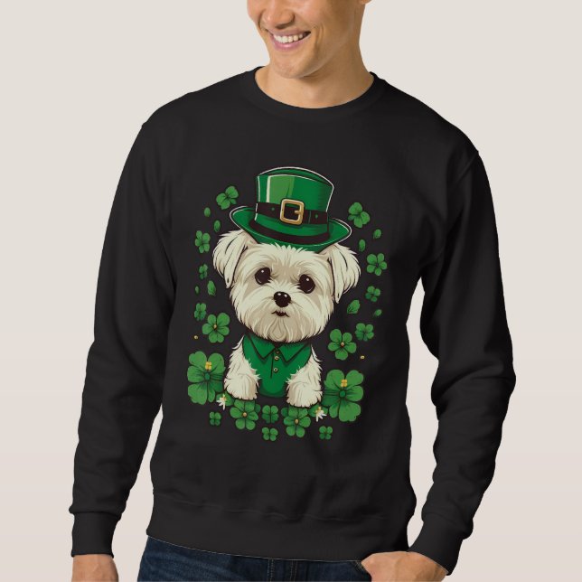 Green Maltese dog shamrock on St Patricks Day Malt Sweatshirt (Front)