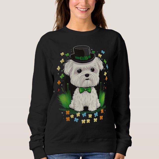 Green Maltese dog shamrock on St Patricks Day Malt Sweatshirt (Front)