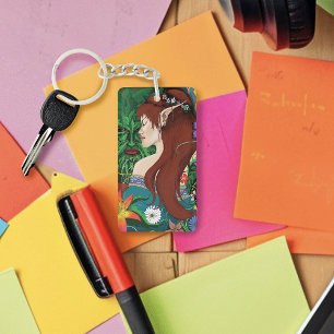 Green Man Elf Fantasy Floral Key Ring