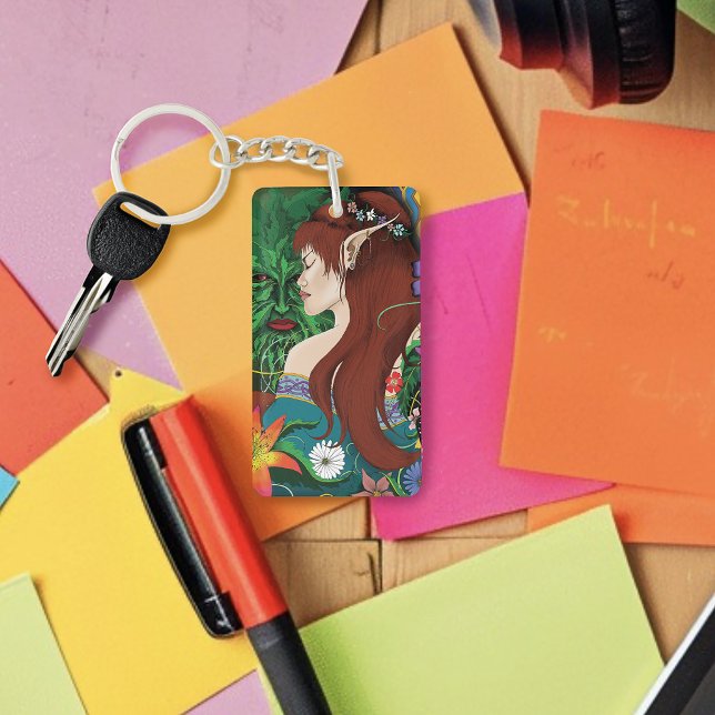 Green Man Elf Fantasy Floral Key Ring (Creator Uploaded)