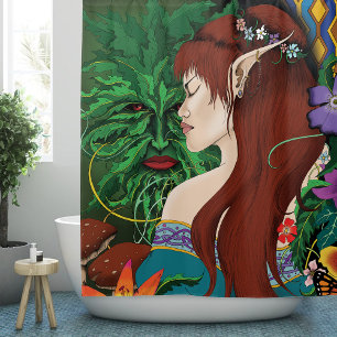 Green Man Elf Fantasy Floral Shower Curtain