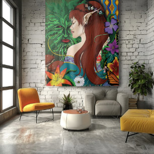 Green Man Elf Fantasy Floral Tapestry