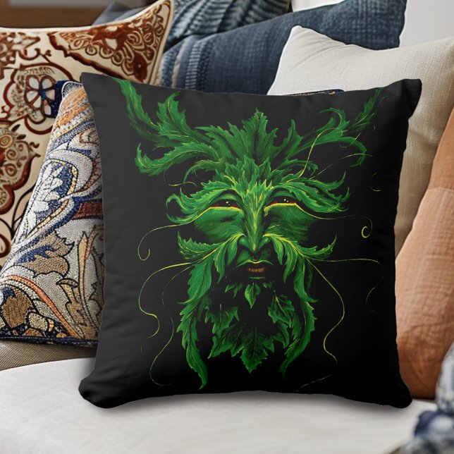 Green Man Fae Leaves Black Cushion (Creator Uploaded)