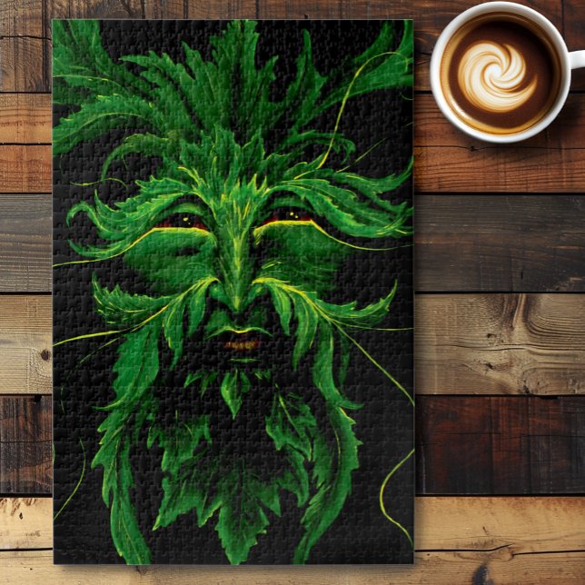 Green Man Fae Leaves Black Jigsaw Puzzle (Creator Uploaded)