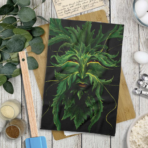 Green Man Fae Leaves Black Tea Towel