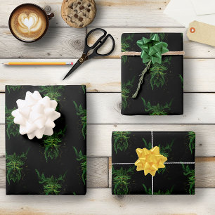 Green Man Fae Leaves Black Wrapping Paper Sheet