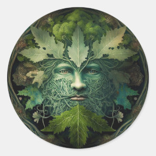 Green Man Mandala Fantasy Art Classic Round Sticker