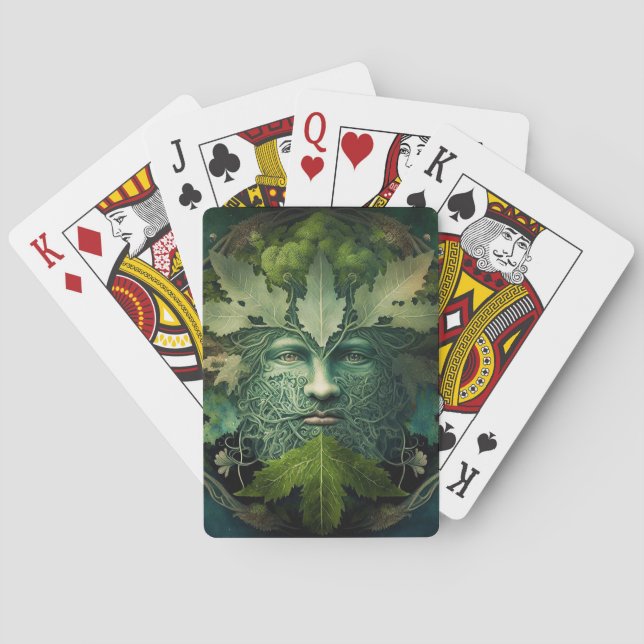 Green Man Mandala Fantasy Art Playing Cards (Back)