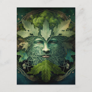 Green Man Mandala Fantasy Art Postcard