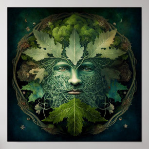 Green Man Mandala Fantasy Art Poster