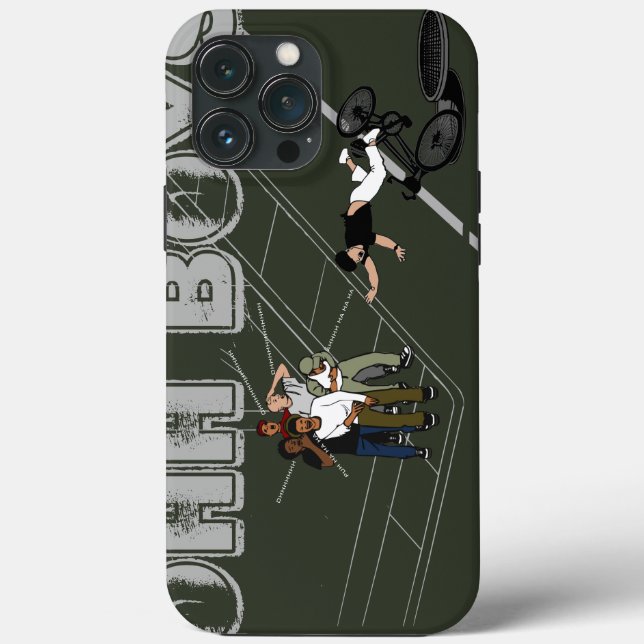 green Man on Bike Hits Manhole OHH BOYS Crack Up Case-Mate iPhone Case (Back)