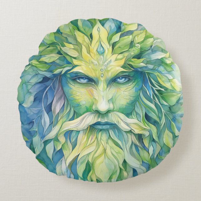 Green Man Round Cushion (Front)