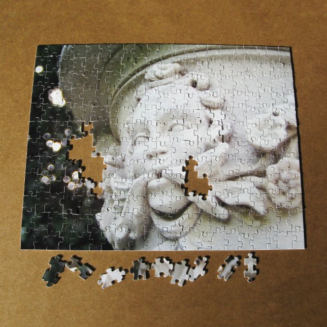 Green Man Sculpture Jigsaw Puzzle (Green Man Sculpture Puzzle in progress, in situ)