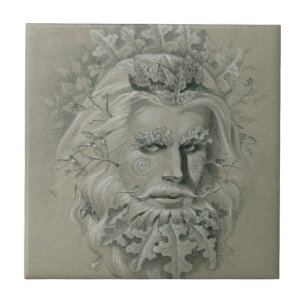 Green Man with Oak Leaf Beard Ceramic Tile