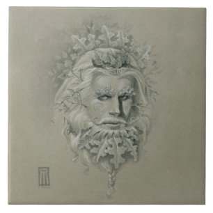 Green Man with Oak Leaf Beard  no branches 2 Ceramic Tile