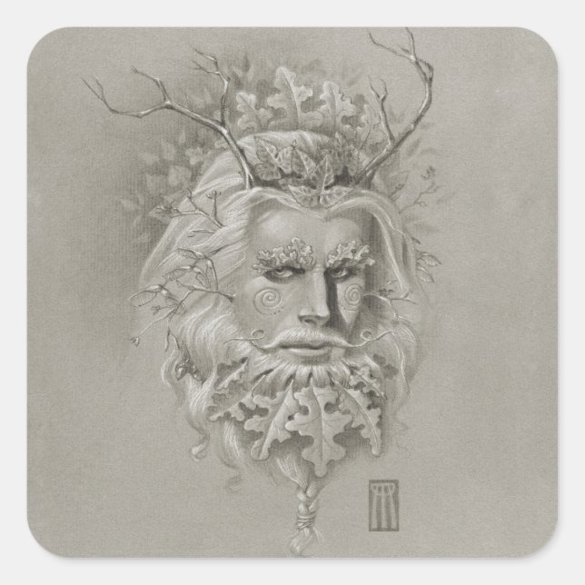 Green Man with Oak Leaf Beard Square Sticker (Front)