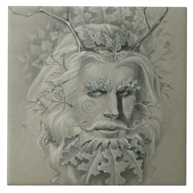 Green Man with Oak Leaf Beard Tile (Front)
