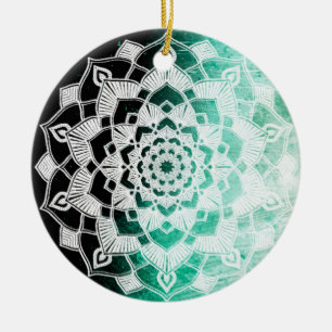 Green Mandala Abstract Beautiful Christmas Ceramic Ornament