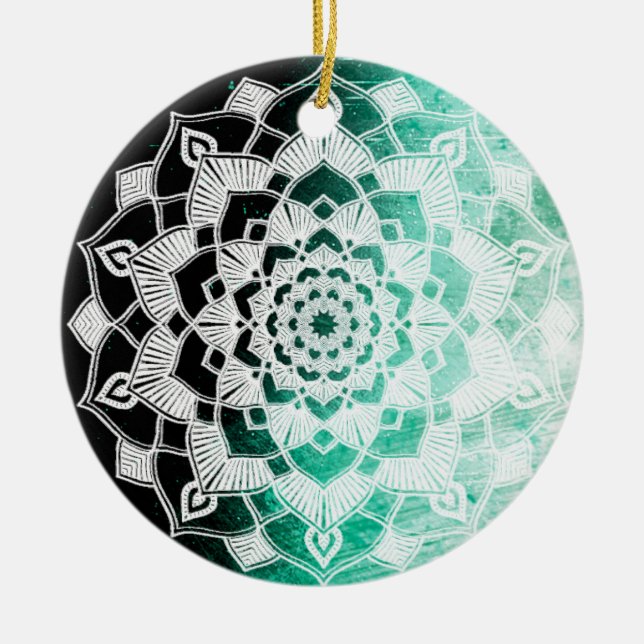 Green Mandala Abstract Beautiful Christmas Ceramic Ornament (Front)