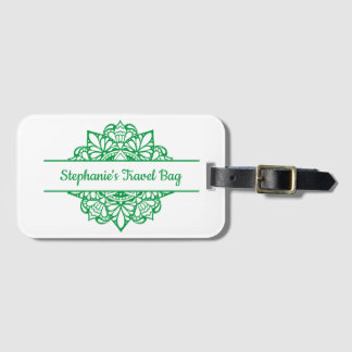 Green Mandala Art Personalised Luggage Tag