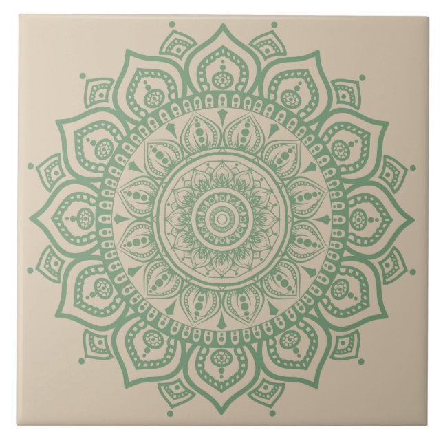 Green Mandala Ceramic Tile (Front)