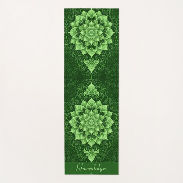 Green Mandala Flower Yoga Mat (Front)