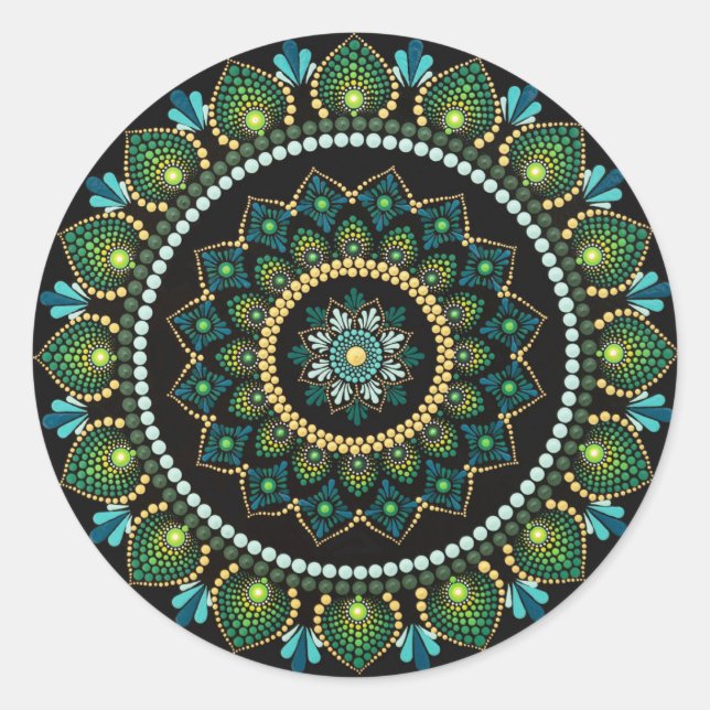 Green Mandala | Handpainted | Sacred Geometry Classic Round Sticker (Front)