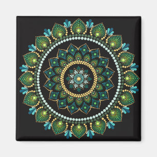Green Mandala Handpainted Sacred Geometry Magnet