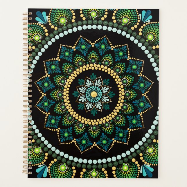 Green Mandala | Handpainted | Sacred Geometry Planner (Front)