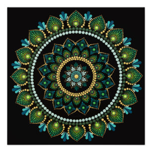 Green Mandala   Handpainted   Sacred Geometry Poster