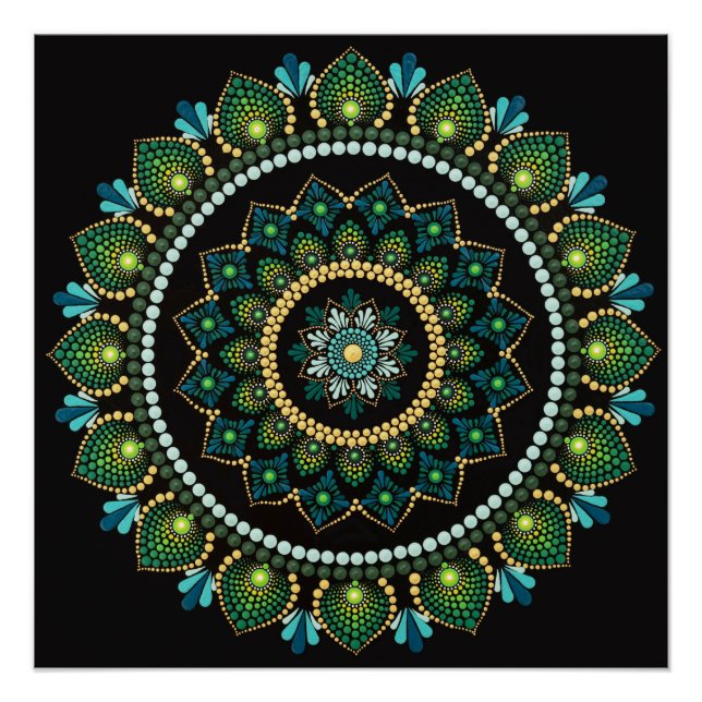 Green Mandala | Handpainted | Sacred Geometry Poster (Front)
